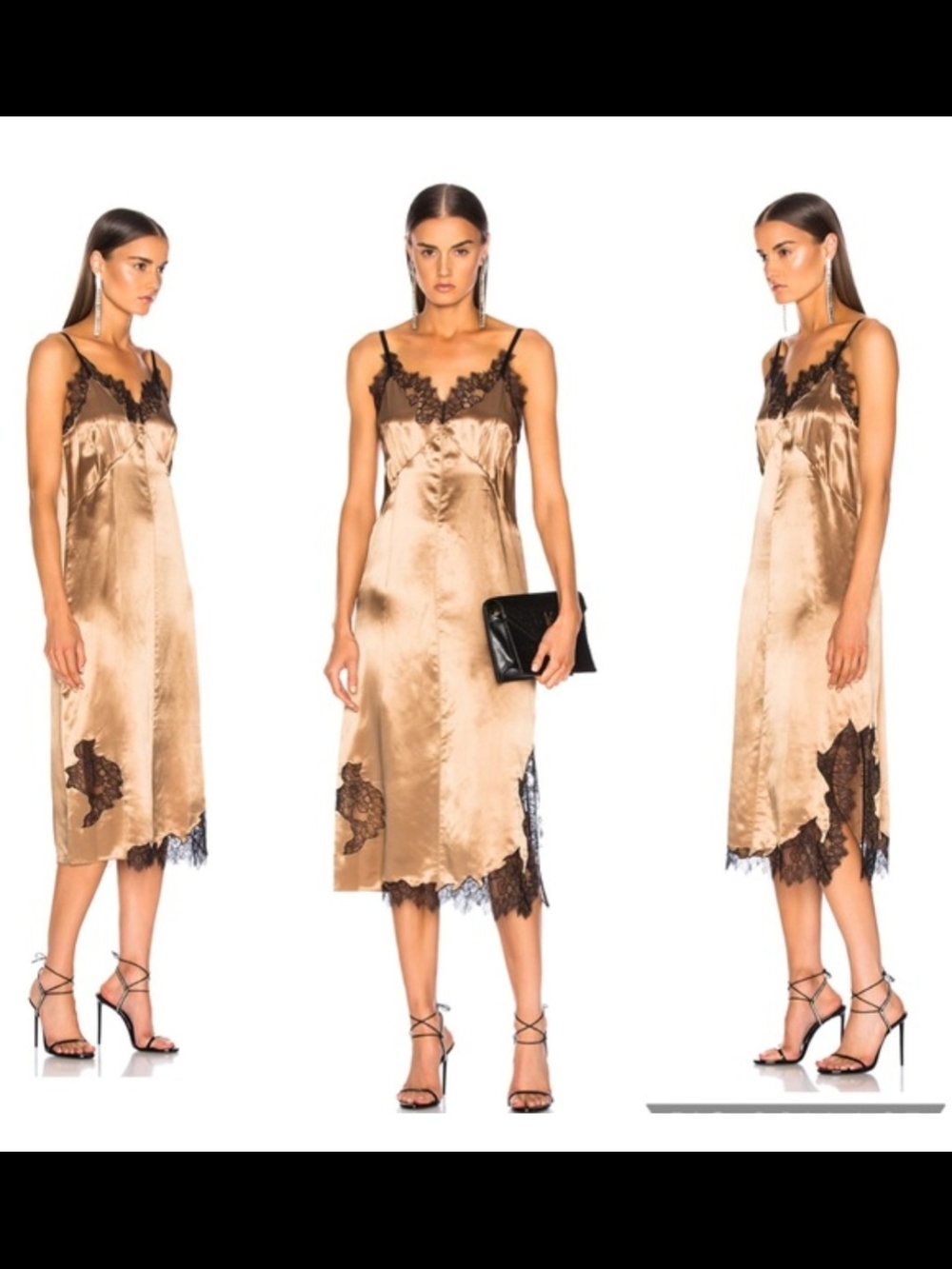 Helmut Lang Champagne Color Slip Dress with Black Lace